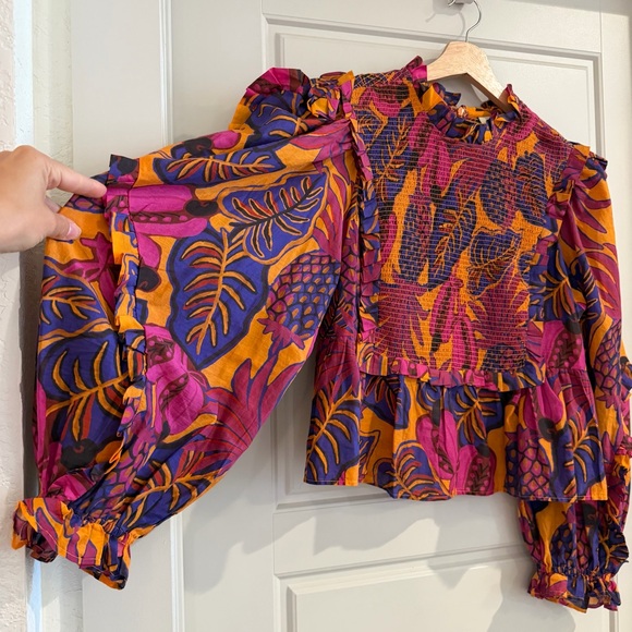 Farm Rio Fruit Dream Smocked Balloon Sleeve Top Size Medium - Picture 3 of 8